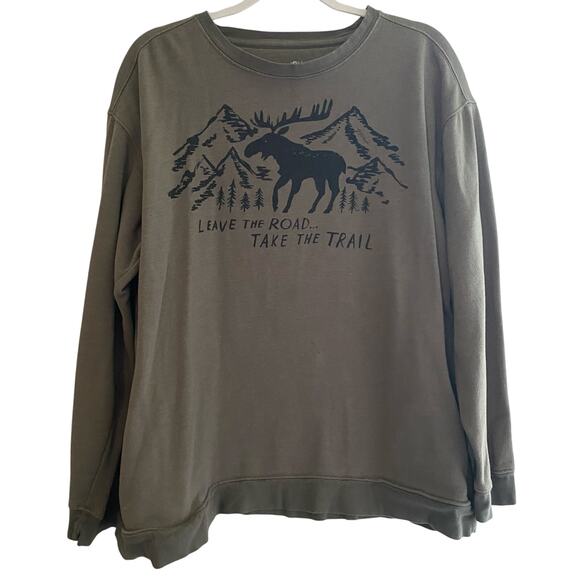 Natural Life Cotton Sweatshirt Green Moose Graphic Womens Size Large - Picture 1 of 6